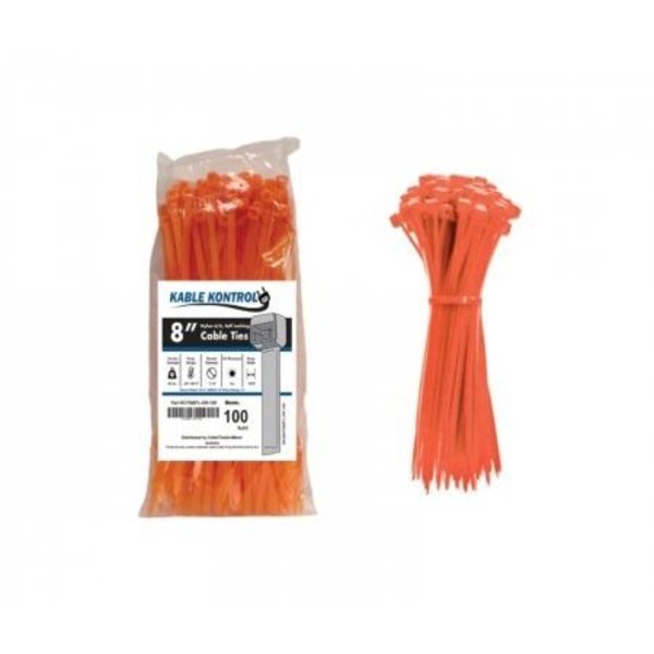 Kable Kontrol Zip Ties - 8in Long - 100 Pc Pk - Fluorescent Orange - Nylon - 50 Lbs Tensile Strength CT508FL-OR-100